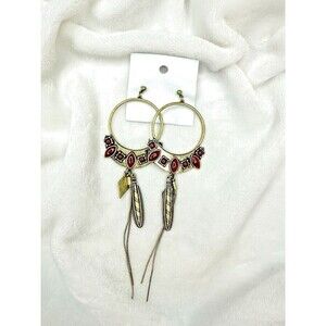 NEW Free People Winona Hoops In Brass Red Jasper Bohemian Western Boho Dangles